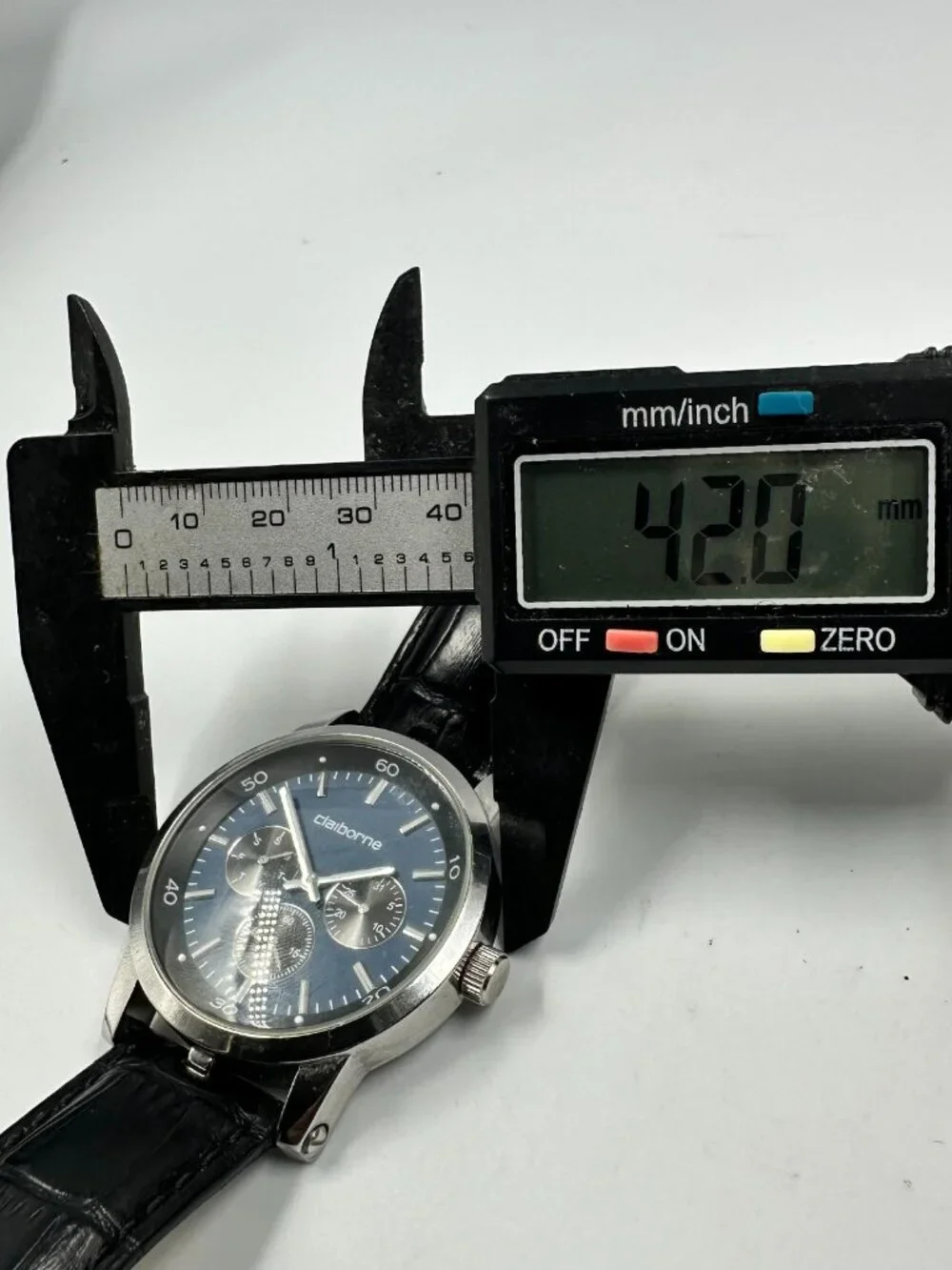 Claiborne Watch Men Silver Tone Blue Dial Leather Band New Battery 10 Inch